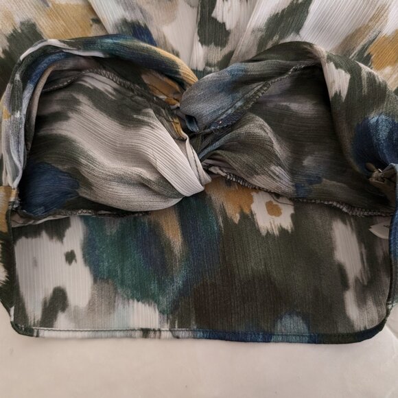 ZARA Blouse Women's M Multicolor Watercolor Sheer Lightweight Zipper Deep V Neck - Picture 9 of 14